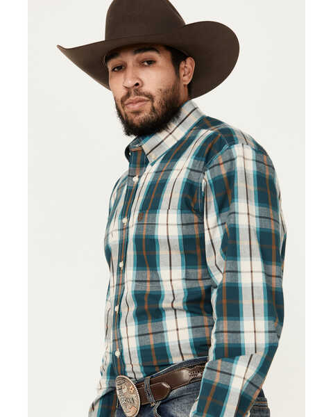 Image #2 - Panhandle Men's Select Plaid Print Long Sleeve Button-Down Western Shirt, Dark Green, hi-res