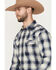 Image #2 - Blue Ranchwear Men's Aster Plaid Print Long Sleeve Snap Western Shirt, Navy, hi-res