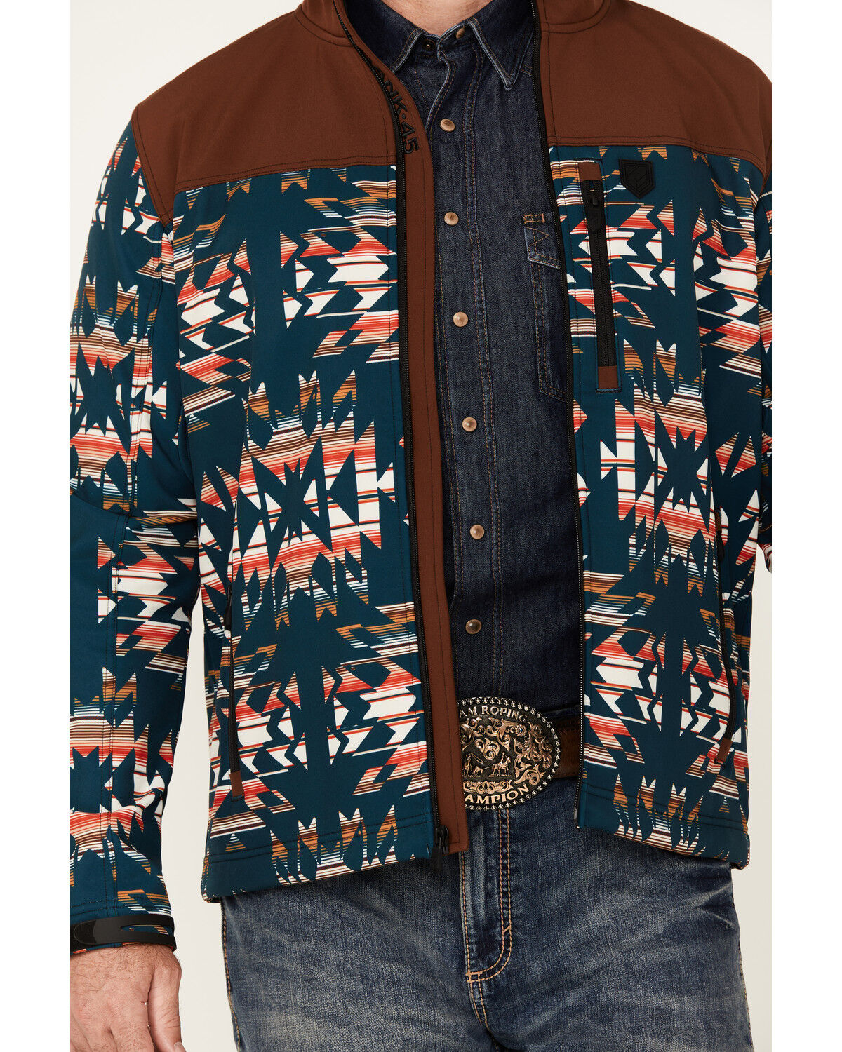 Image #3 - RANK 45® Men's Southwestern Print Color Block Jacket, Dark Teal, hi-res