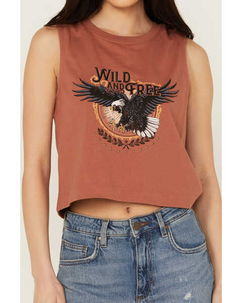 Image #3 - White Crow Women's Wild & Free Studded Cropped Graphic Tank , Rust Copper, hi-res