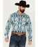Image #1 - Rock & Roll Denim Men's Southwestern Print Long Sleeve Pearl Snap Stretch Western Shirt, Turquoise, hi-res