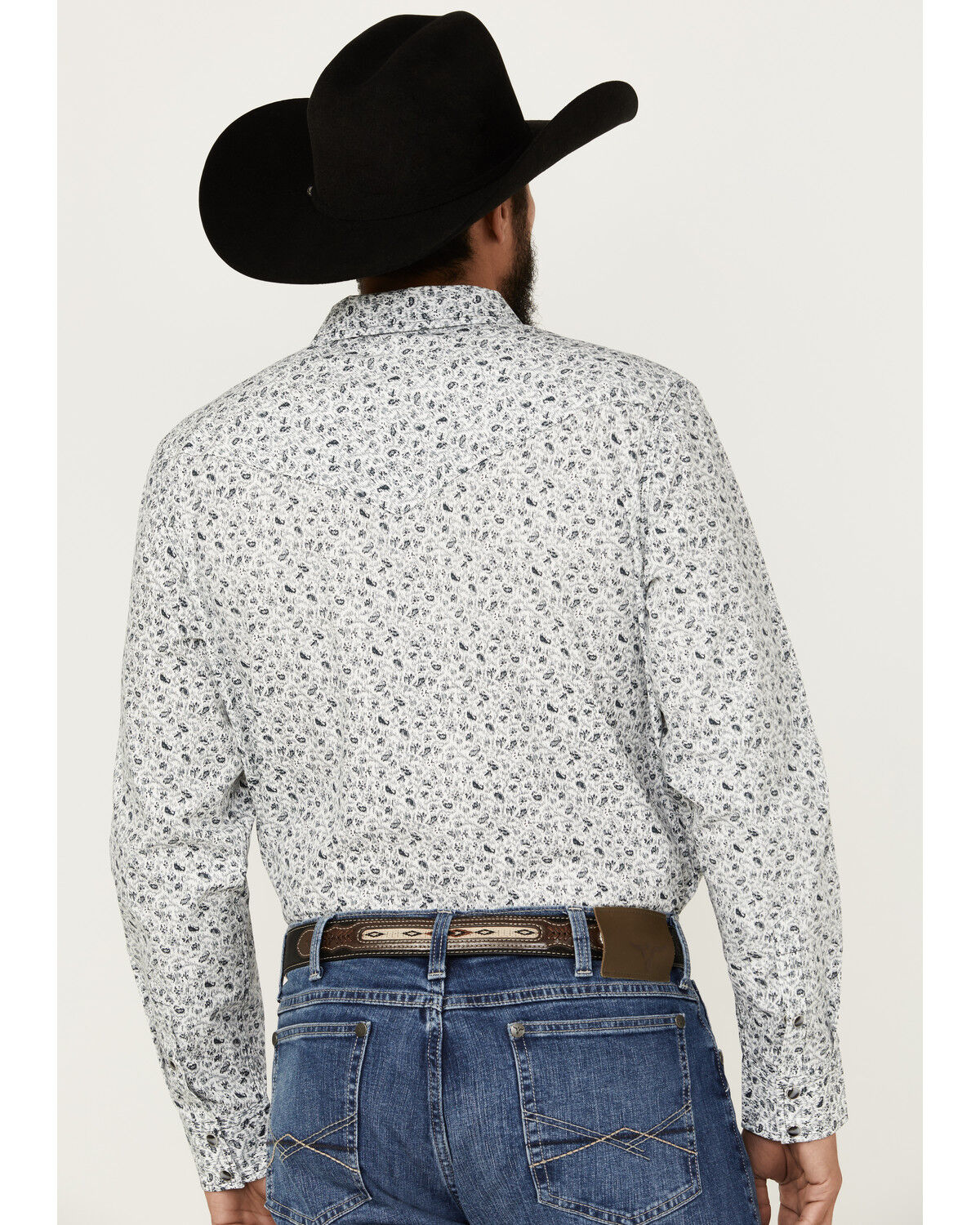 Image #4 - Gibson Trading Co Men's Static Paisley Floral Print Long Sleeve Pearl Snap Western Shirt, White, hi-res