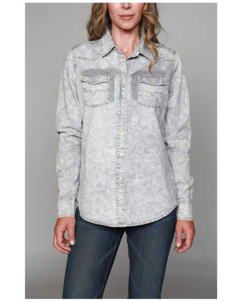 Image #1 - Kimes Ranch Women's KC Tencel Long Sleeve Pearl Snap Shirt , Light Grey, hi-res