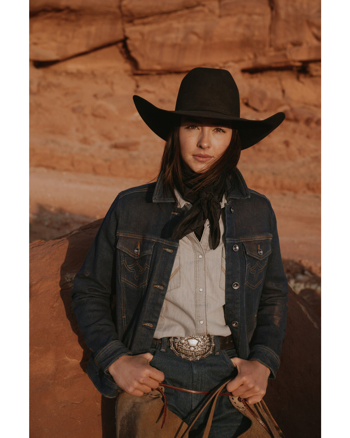 Image #1 - RANK 45® Women's Signature Denim Pocket Stitch Rancher Jacket, Medium Wash, hi-res