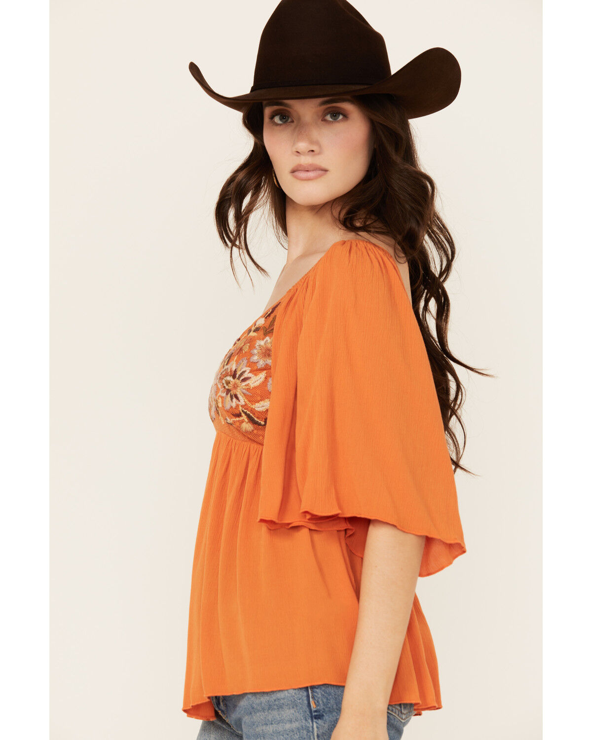 Image #2 - Shyanne Women's Peasant Embroidered Short Sleeve Shirt, Orange, hi-res