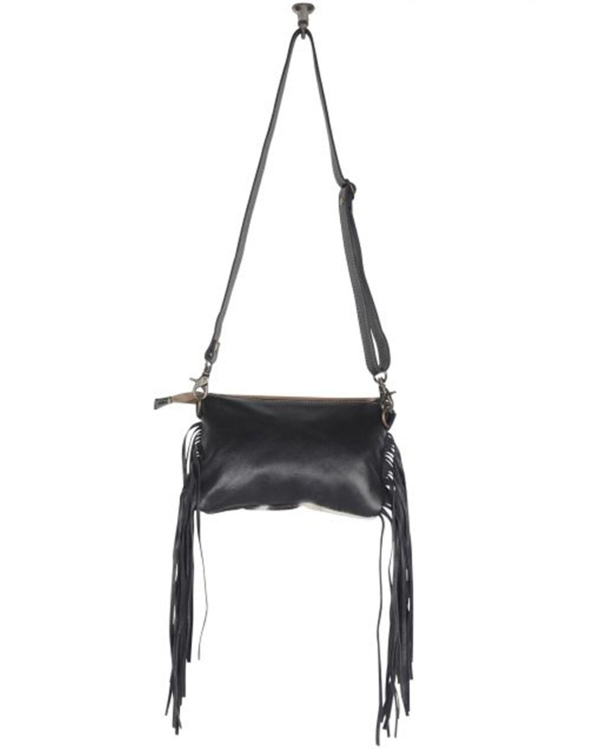 Image #4 - Myra Bag Women's Anam Cara Hair-On Hide Hand-Tooled Fringe Bag, Black, hi-res