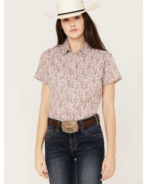Image #1 - Rough Stock by Panhandle Women's Paisley Print Stretch Short Sleeve Western Snap Shirt, Rust Copper, hi-res