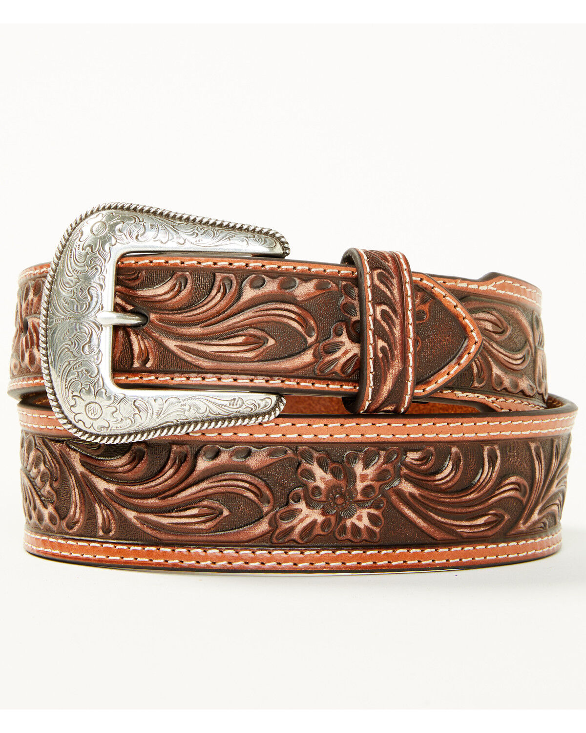 Image #1 - Cody James Men's Floral Tooled Belt, Brown, hi-res