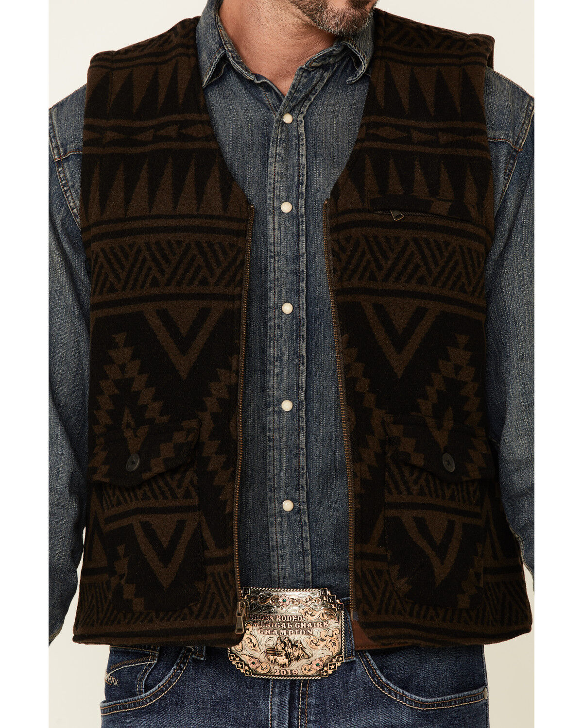 Image #3 - Cody James Men's Valley Southwestern Print Zip-Front Wool Vest , , hi-res