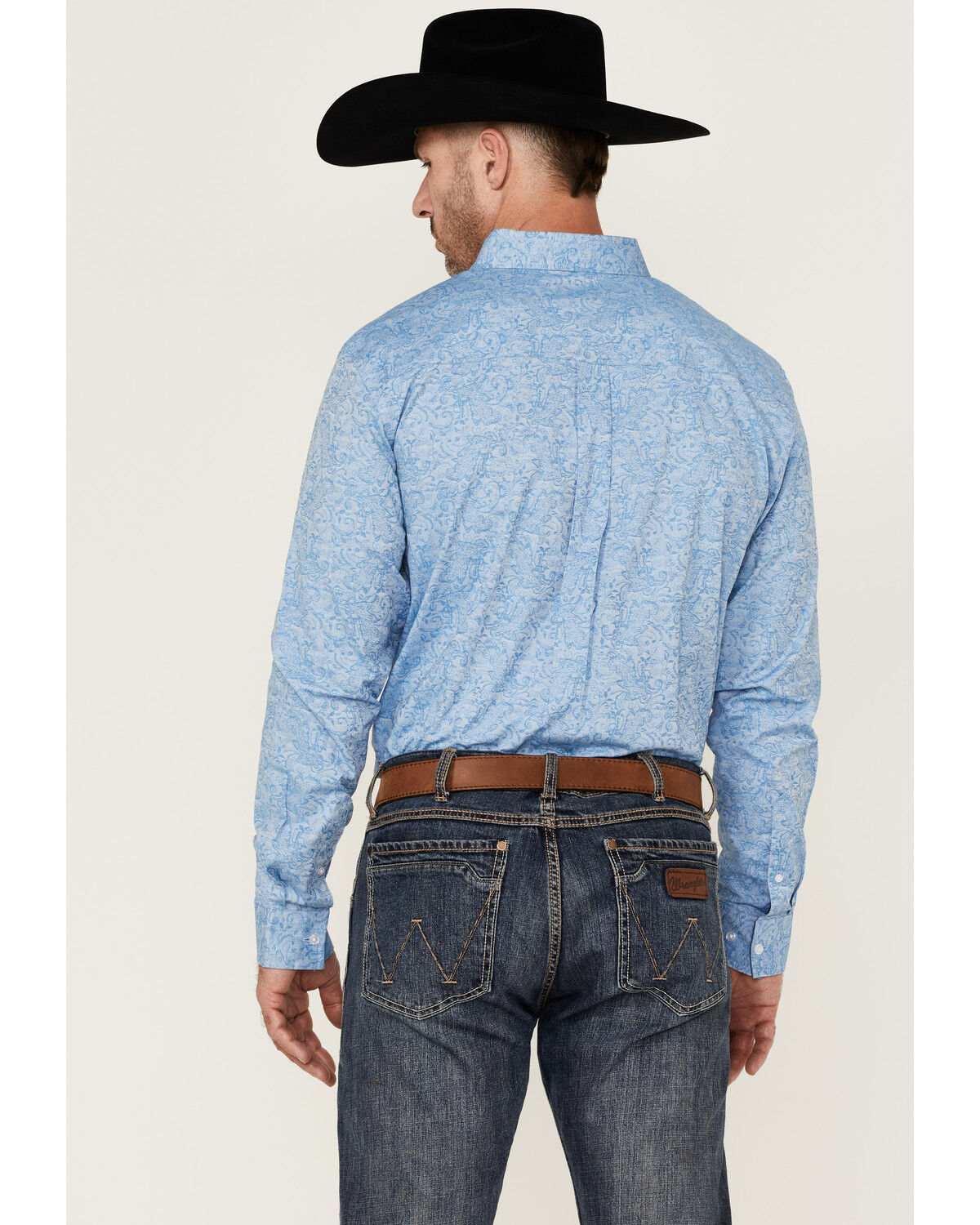Image #4 - RANK 45® Men's Floater Paisley Print Long Sleeve Button-Down Western Shirt, Blue, hi-res
