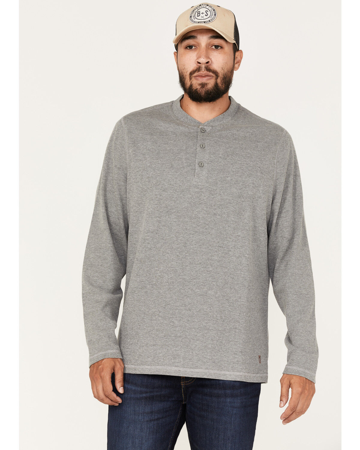 Image #1 - Brothers and Sons Men's Henley Thermal T-Shirt, Charcoal, hi-res