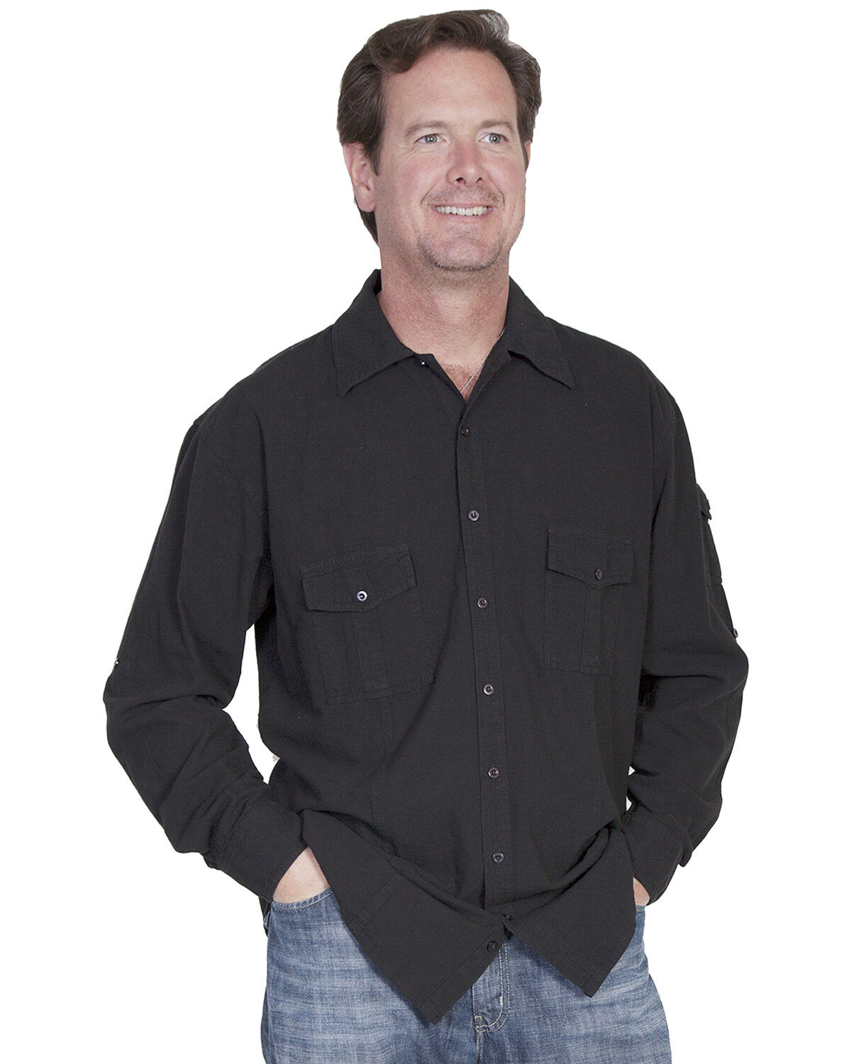 Image #1 - Scully Cantina Gusseted Pocket Shirt, Black, hi-res