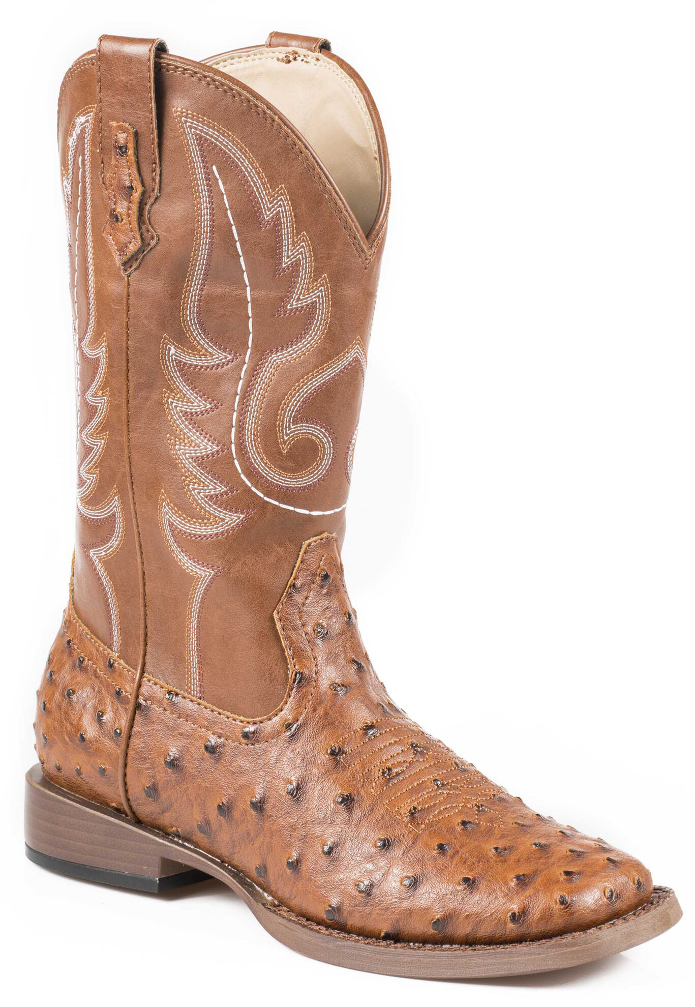 Image #1 - Roper Men's Faux Ostrich Cowboy Boots - Broad Square Toe, Tan, hi-res