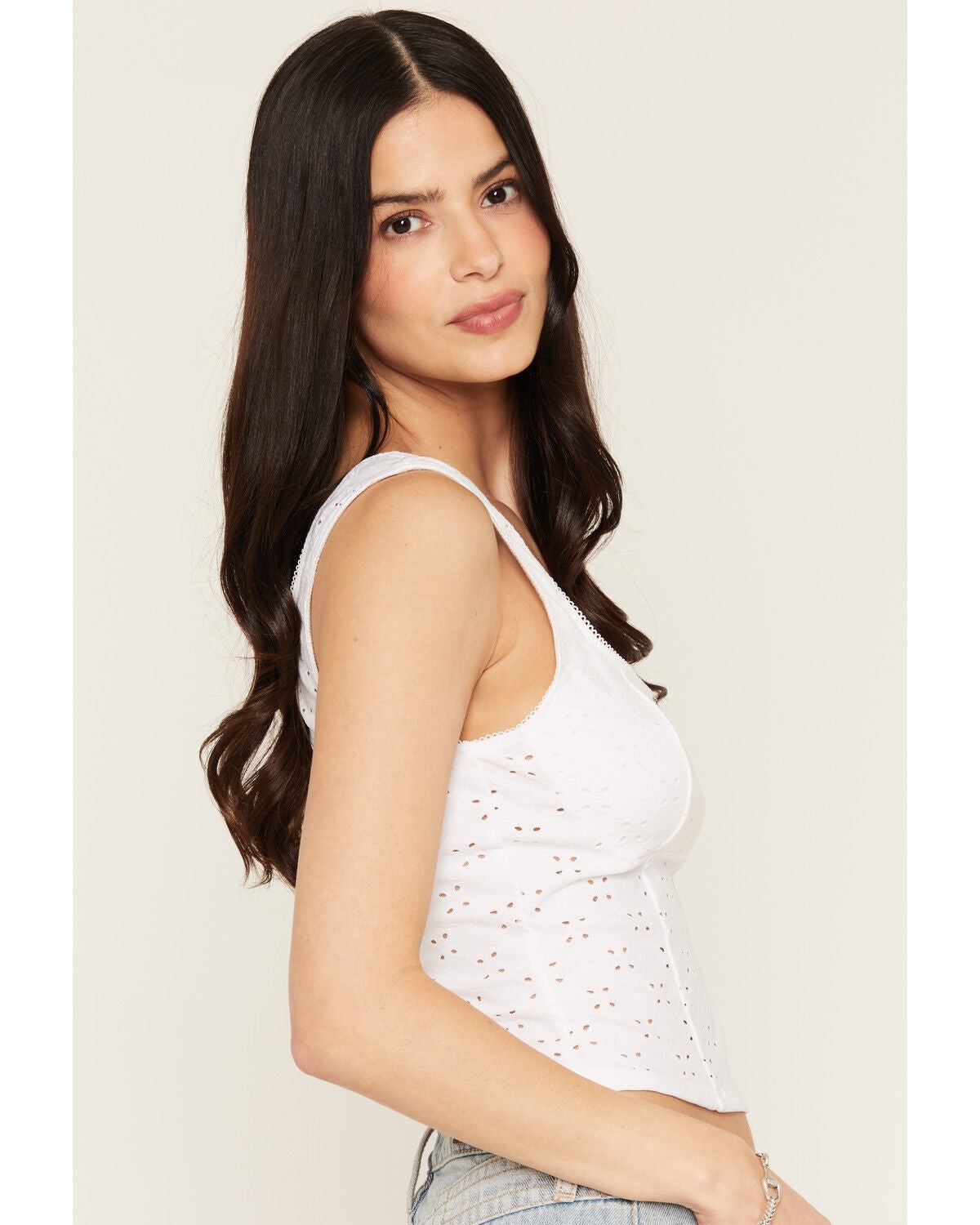 Image #2 - Ash & Violet Women's Solid Eyelet Sleeveless Tank Top, White, hi-res