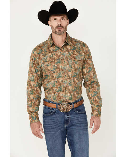 Image #1 - Wrangler Retro Men's Premium Paisley Print Long Sleeve Button-Down Western Shirt, Tan, hi-res