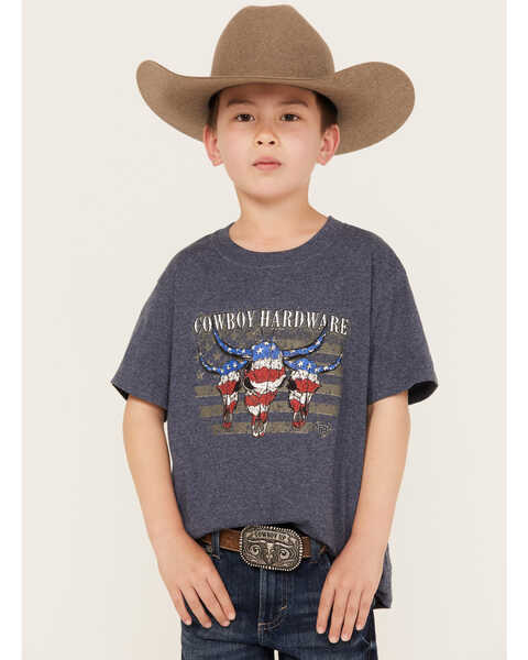 Image #1 - Cowboy Hardware Boys' Triple Flag Skull Graphic T-Shirt, , hi-res