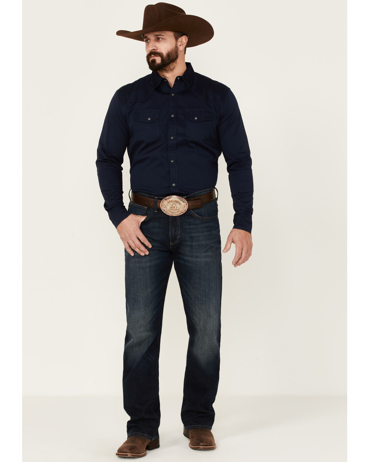 Image #3 - Blue Ranchwear Men's Heavy Twill Long Sleeve Snap Stretch Western Shirt, Navy, hi-res