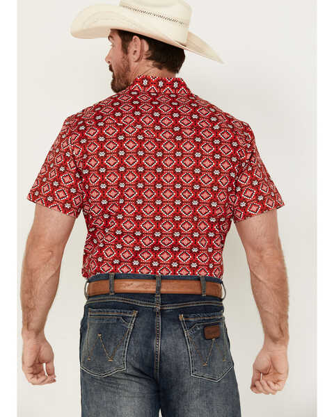 Image #4 - Rodeo Clothing Men's Southwestern Print Short Sleeve Pearl Snap Stretch Western Shirt , Red, hi-res