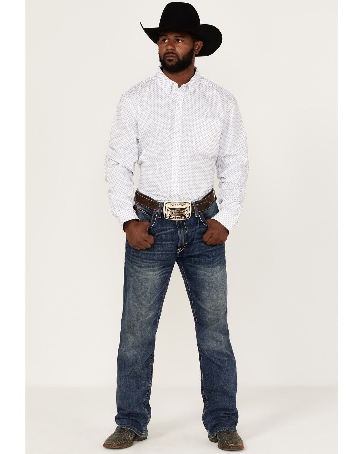 Image #2 - RANK 45® Men's Mash Up Floral Geo Print Long Sleeve Button-Down Western Shirt, White, hi-res