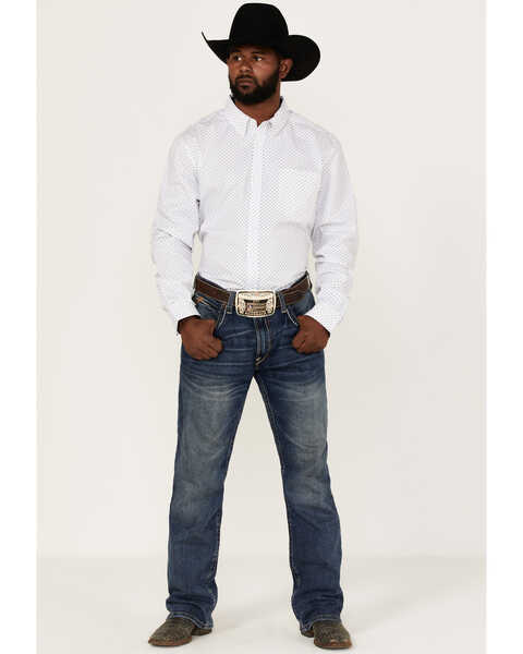 RANK 45 Men's Mash Up Floral Geo Print Long Sleeve Button Down Western Shirt , White, hi-res