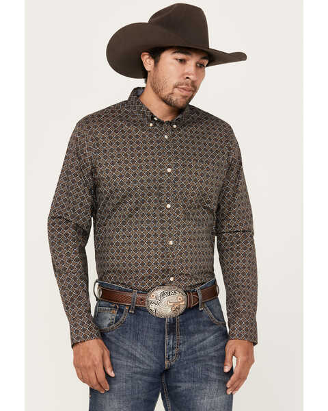Image #1 - Cody James Men's Money Maker Print Long Sleeve Button-Down Western Shirt, Dark Brown, hi-res