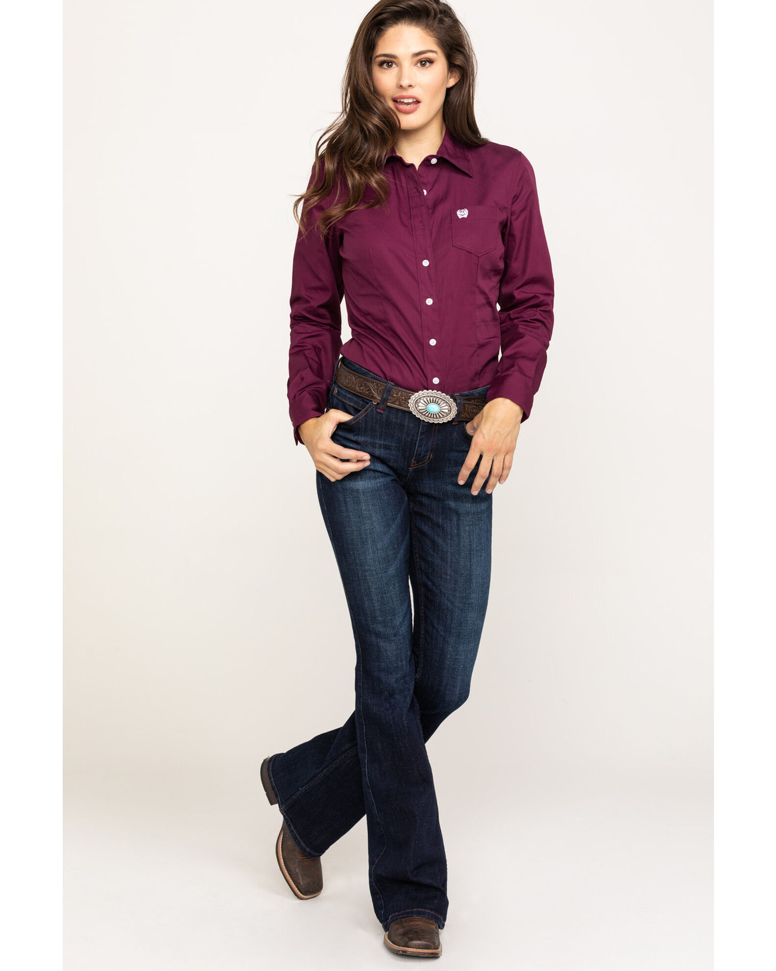 Cinch Women s Burgundy Button Down Long Sleeve Western Shirt Sheplers
