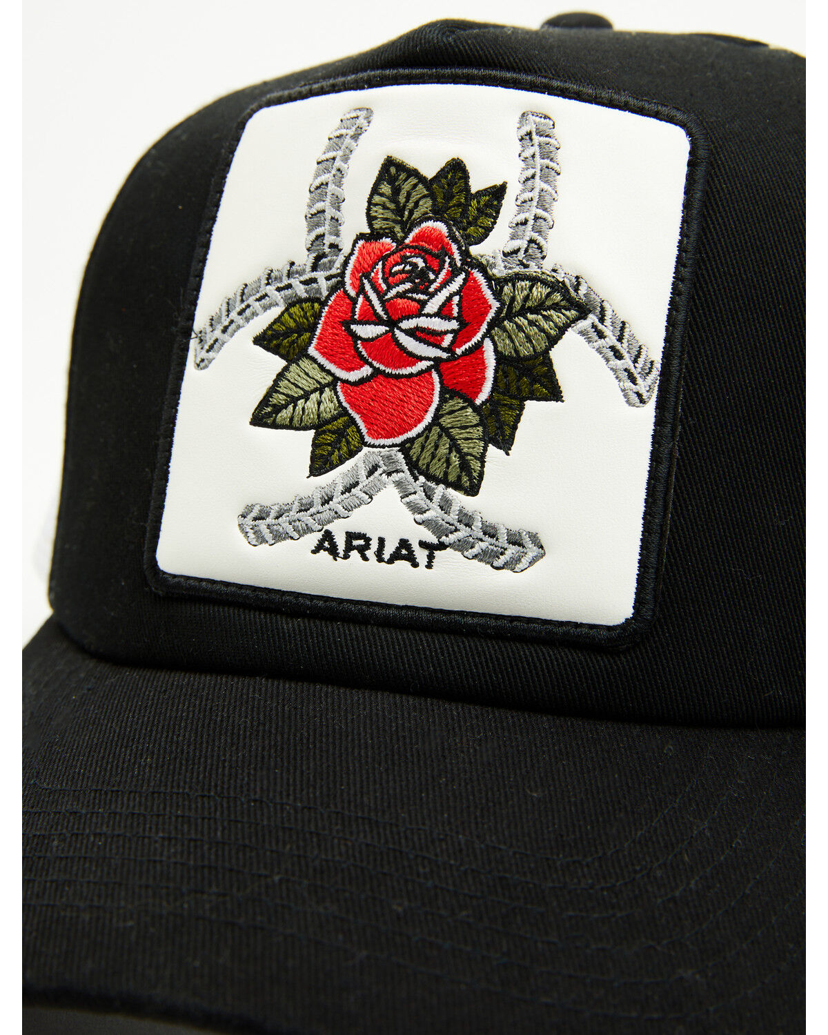 Image #2 - Ariat Women's Rose Patch Ball Cap, Black/white, hi-res