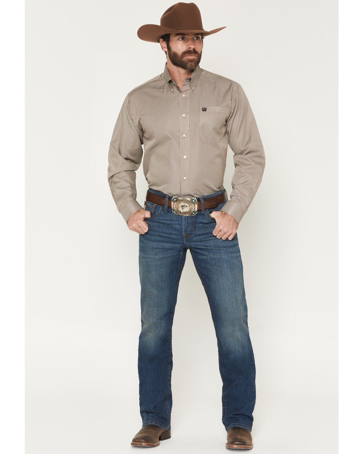 Image #1 - Cinch Men's Ian Dark Wash Slim Bootcut Stretch Denim Jeans, Indigo, hi-res