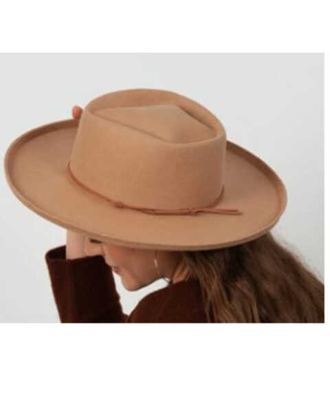 Lucca Women's Tan Sadie Shaped Crown Wool Felt Fedora Hat , Tan, hi-res