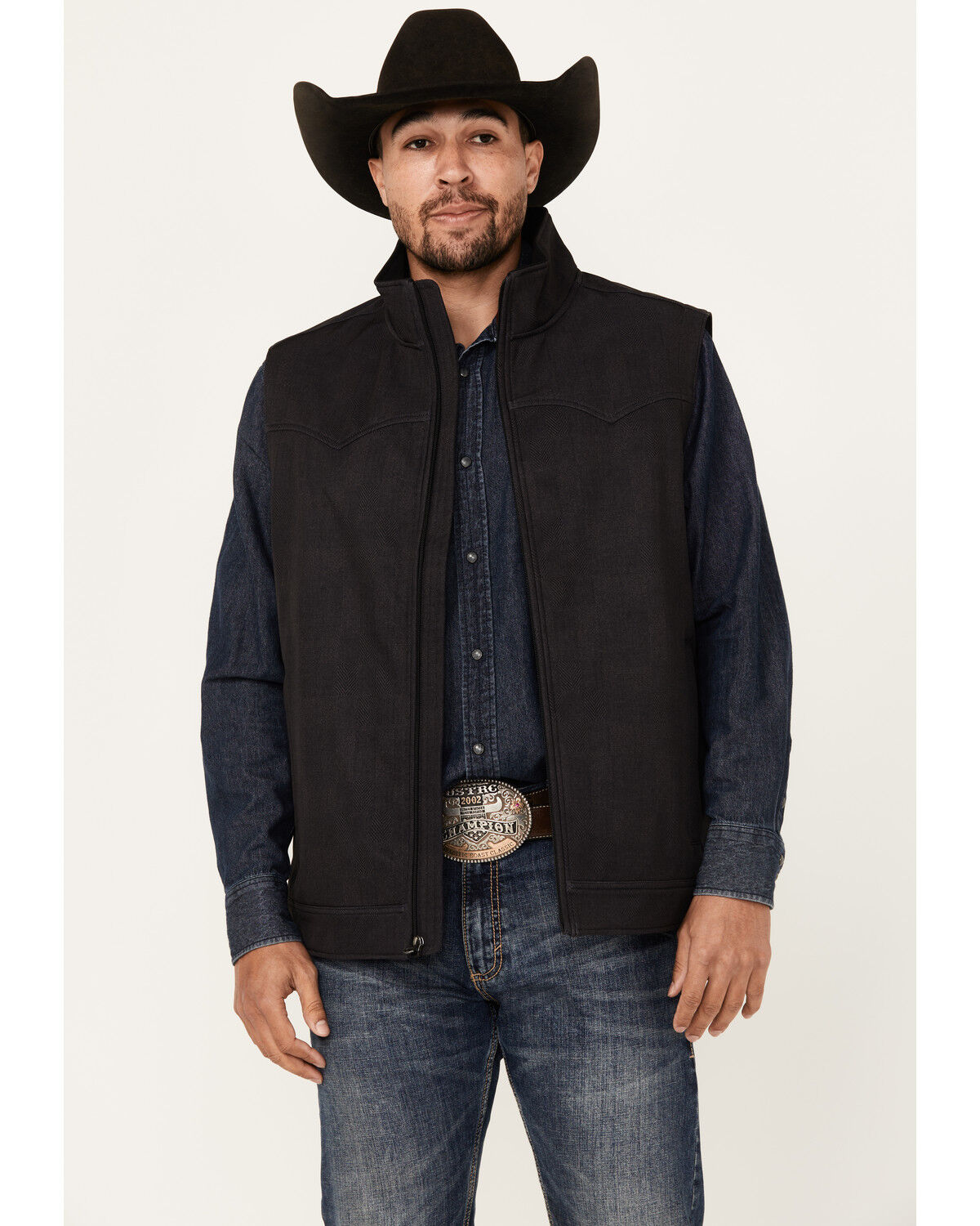 Image #1 - Cinch Men's Herringbone Textured Concealed Carry Bonded Vest, Charcoal, hi-res