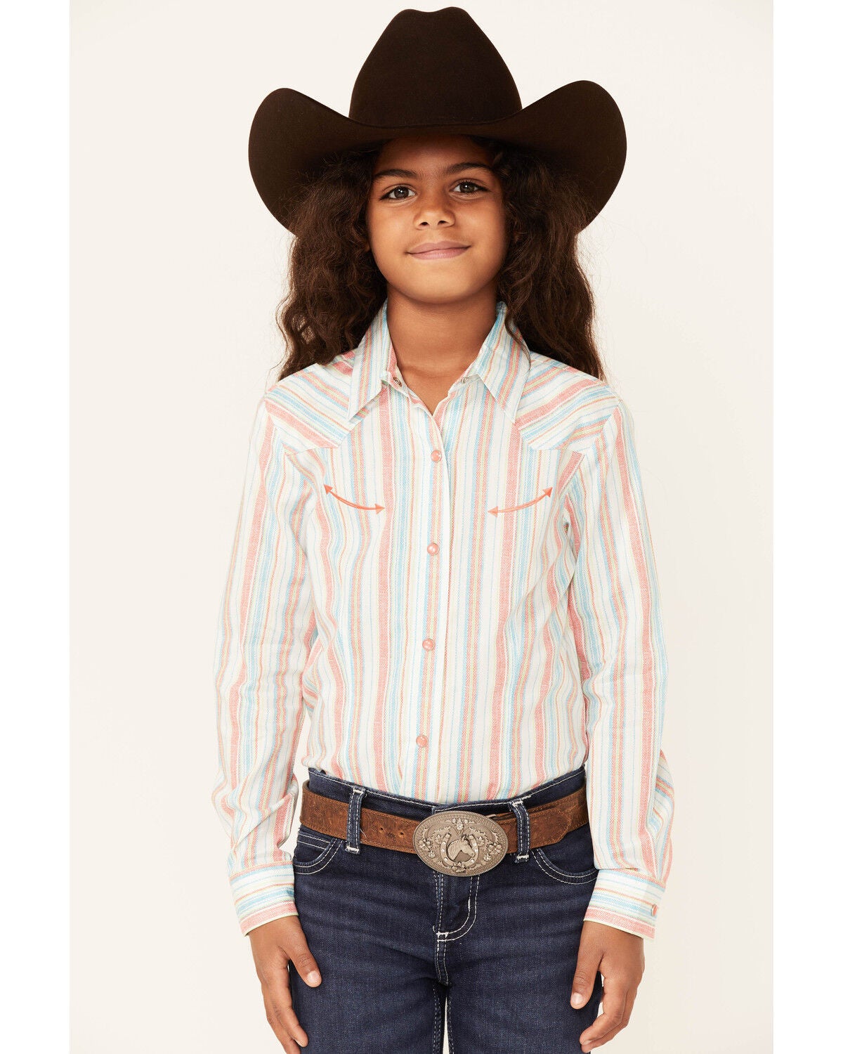 Cruel Girl Girl's Stripe Print Long Sleeve Pearl Snap Western Shirt |  Sheplers