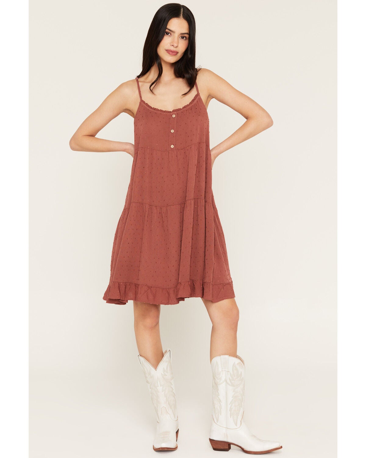 Wild Moss Women's Swiss Dot Sleeveless Mini Dress, Rose, hi-res
