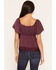 Image #4 - Wild Moss Women's Short Sleeve Lace Inset Top, Wine, hi-res