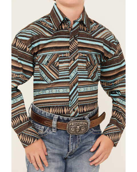 Image #3 - Rock & Roll Denim Boys' Southwestern Stripe Print Long Sleeve Snap Western Shirt, Teal, hi-res