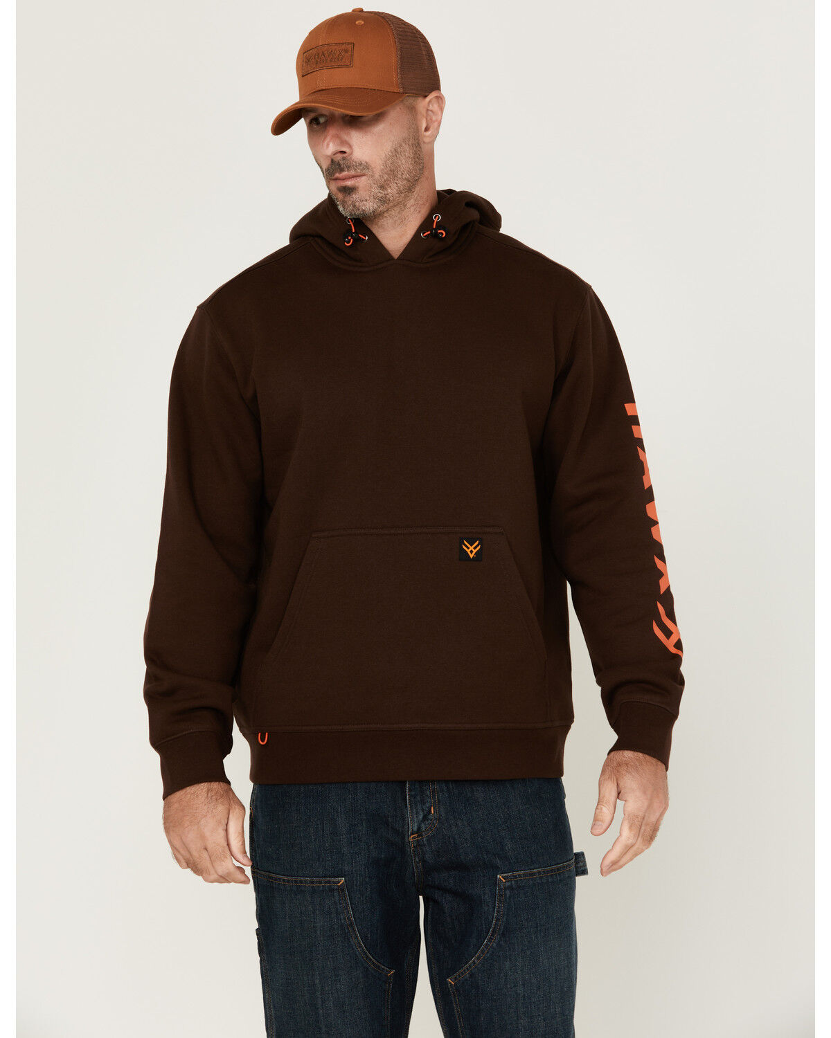 Image #1 - Hawx Men's Halstead Logo Sleeve Hooded Sweatshirt, Brown, hi-res
