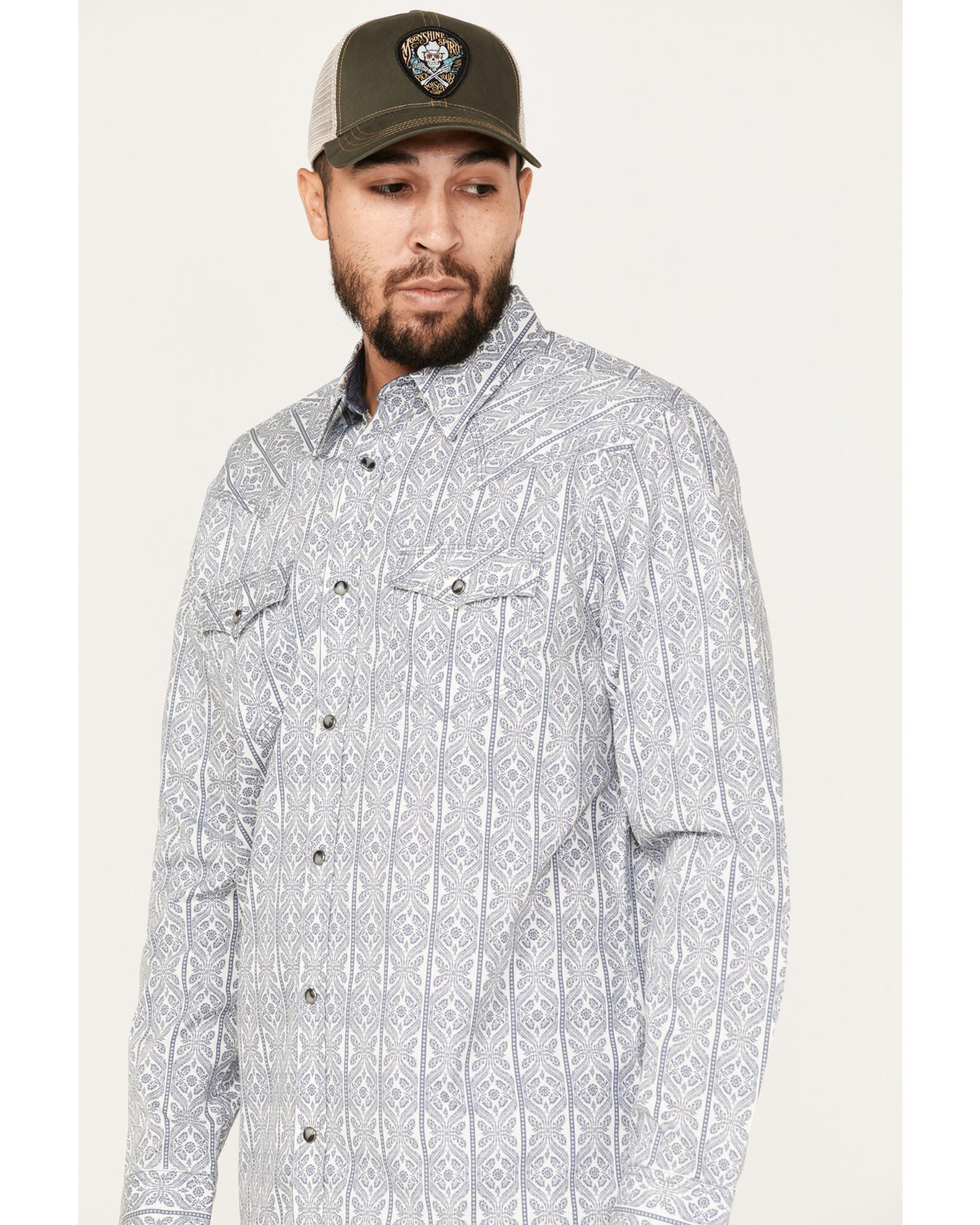 Moonshine Spirit Men's Island Time Floral Striped Long Sleeve Snap