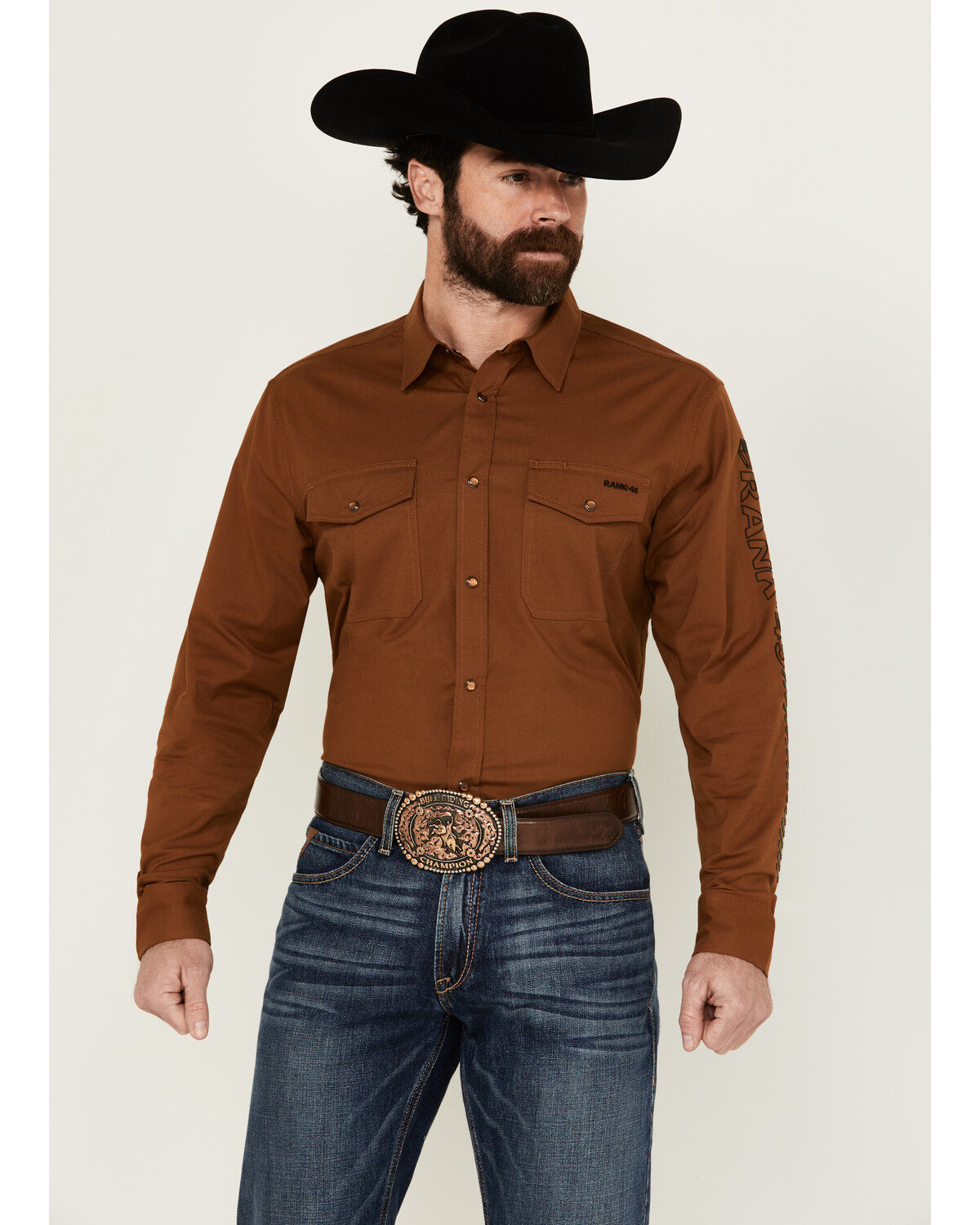 Image #1 - RANK 45® Men's South West Action Twill Long Sleeve Snap Performance Western Shirt, Rust Copper, hi-res