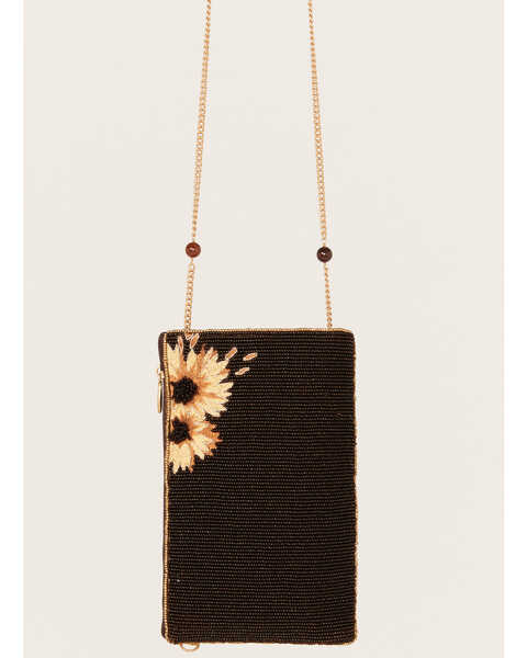 Mary Frances Out on the Prairie Handmade Sunflower Embroidered Crossbody Phone Bag, Brown, hi-res