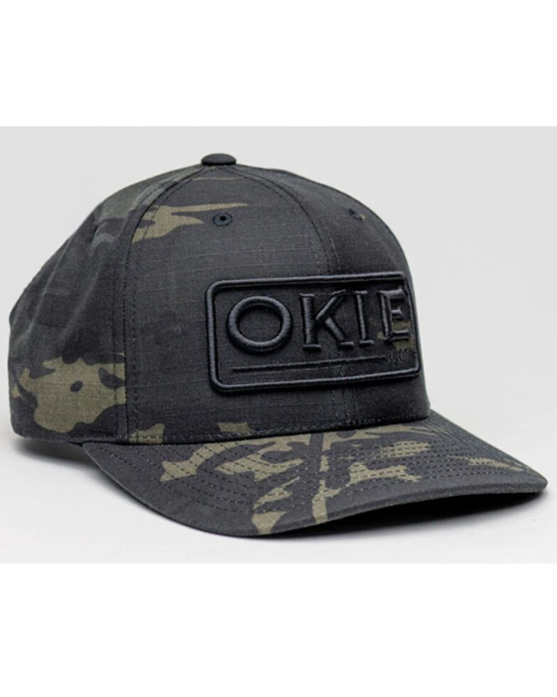 Okie Men's Woodlands Camo Print Puff Logo Embroidered Ball Cap , Olive, hi-res