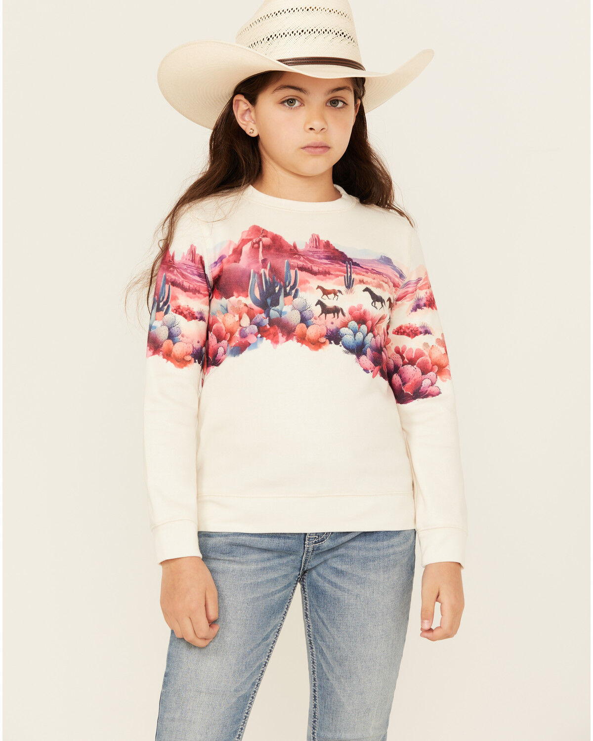 Image #1 - Shyanne Girls' Scenic Print Long Sleeve Pullover, Off White, hi-res