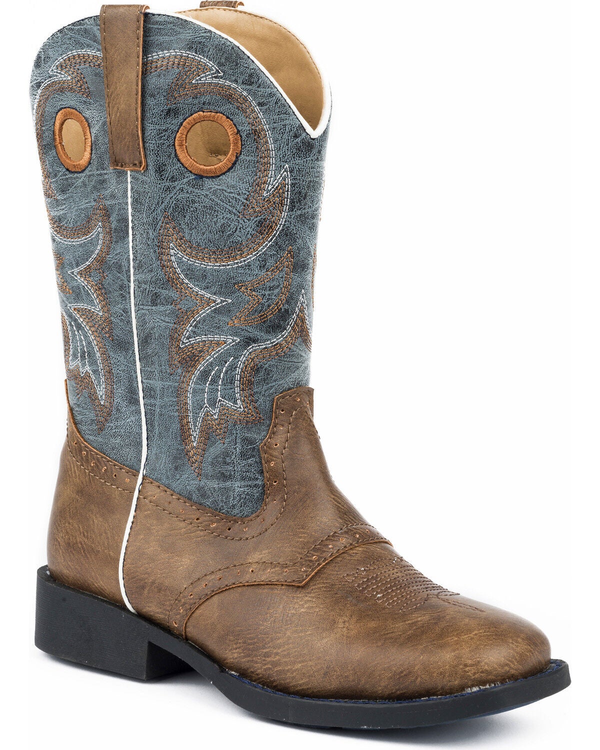Roper Boys' Daniel Distressed Saddle Vamp Western Boots - Broad Square Toe, Brown, hi-res