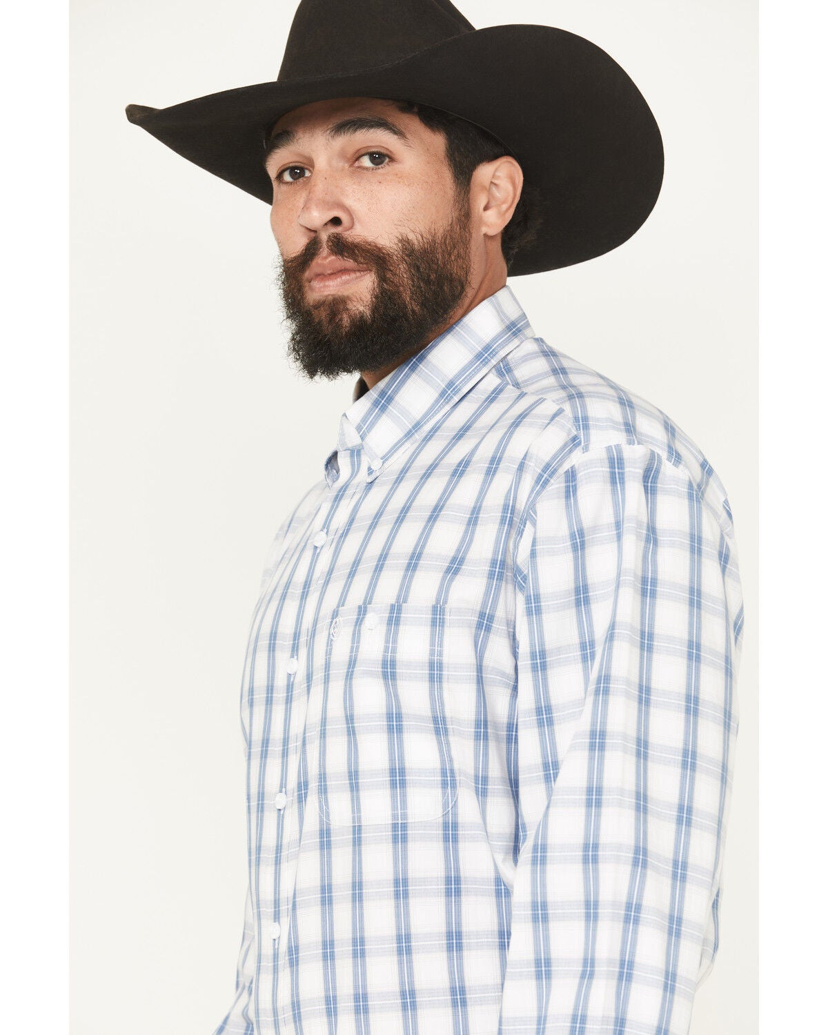 Image #2 - George Strait by Wrangler Men's Plaid Print Long Sleeve Button-Down Stretch Western Shirt, White, hi-res