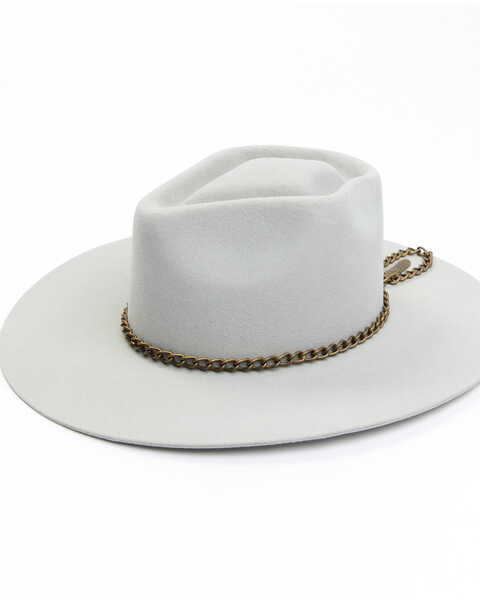 Marco Delli Arrow Crown Chain Band Western Wool Hat, Grey, hi-res
