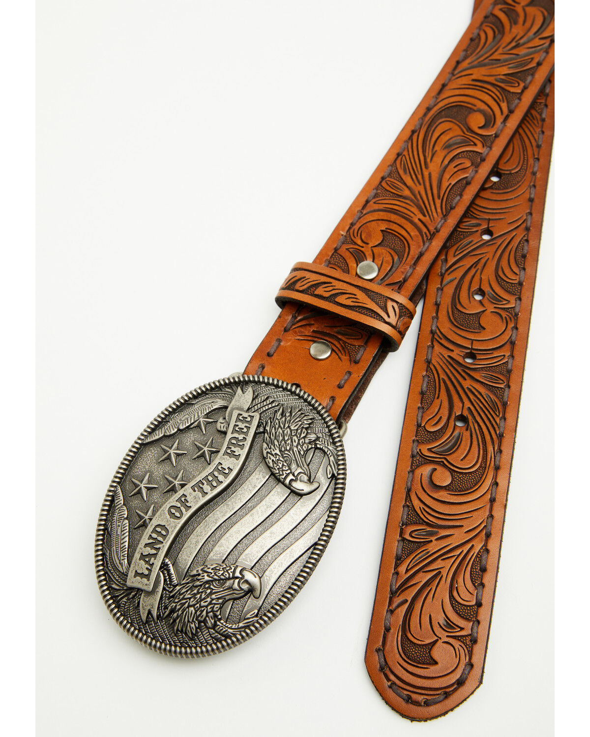 Image #2 - Cody James Men's Land of the Free Tooled Buckle Belt, Brown, hi-res
