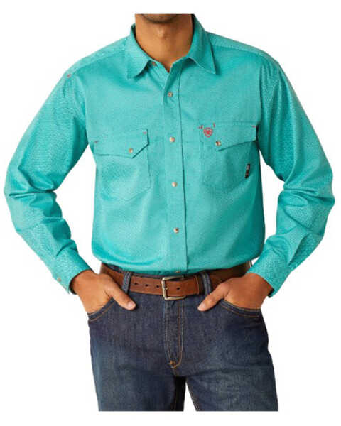 Ariat Men's FR Favoc Long Sleeve Snap Work Shirt , Turquoise, hi-res