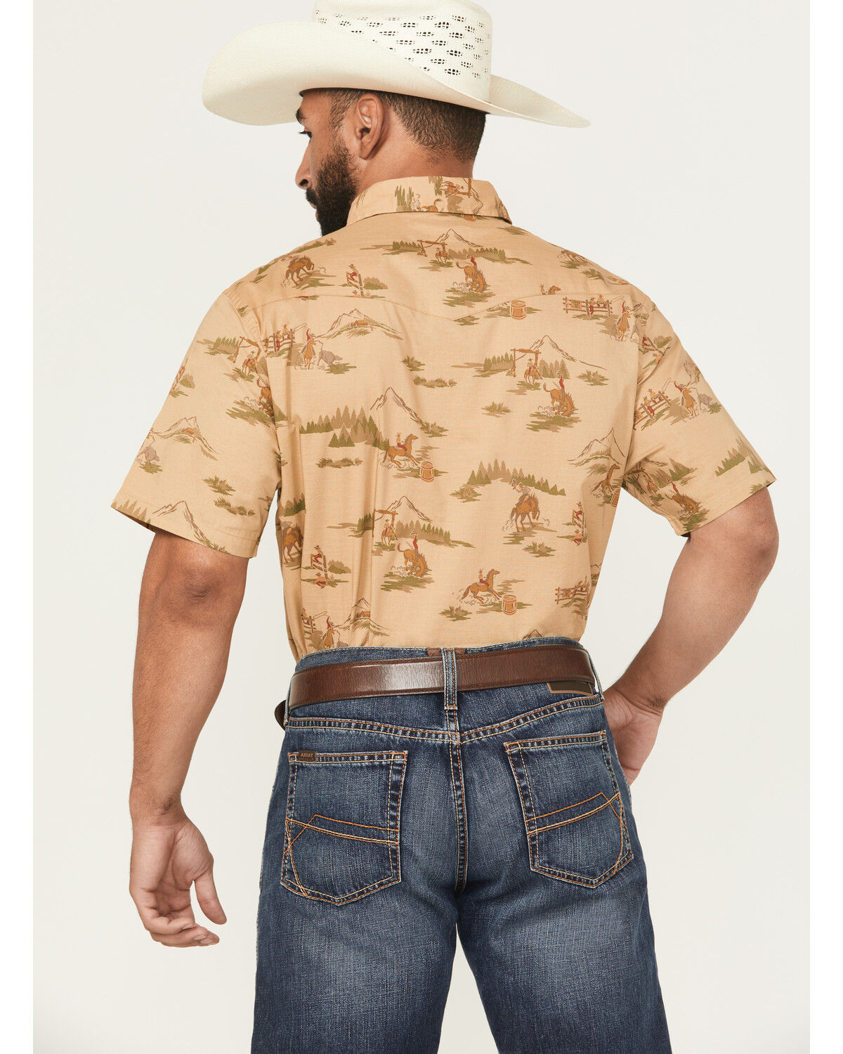 Image #4 - Pendleton Men's Laramie Ranch Print Short Sleeve Snap Western Shirt, Mustard, hi-res