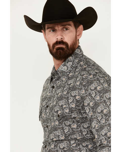 Image #2 - Rock & Roll Denim Men's Paisley Print Long Sleeve Pearl Snap Stretch Western Shirt , Black, hi-res