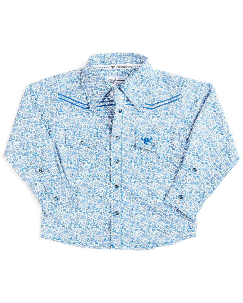 Cowboy Hardware Toddler-Boys' Paisley Print Long Sleeve Western Snap Shirt, Blue, hi-res