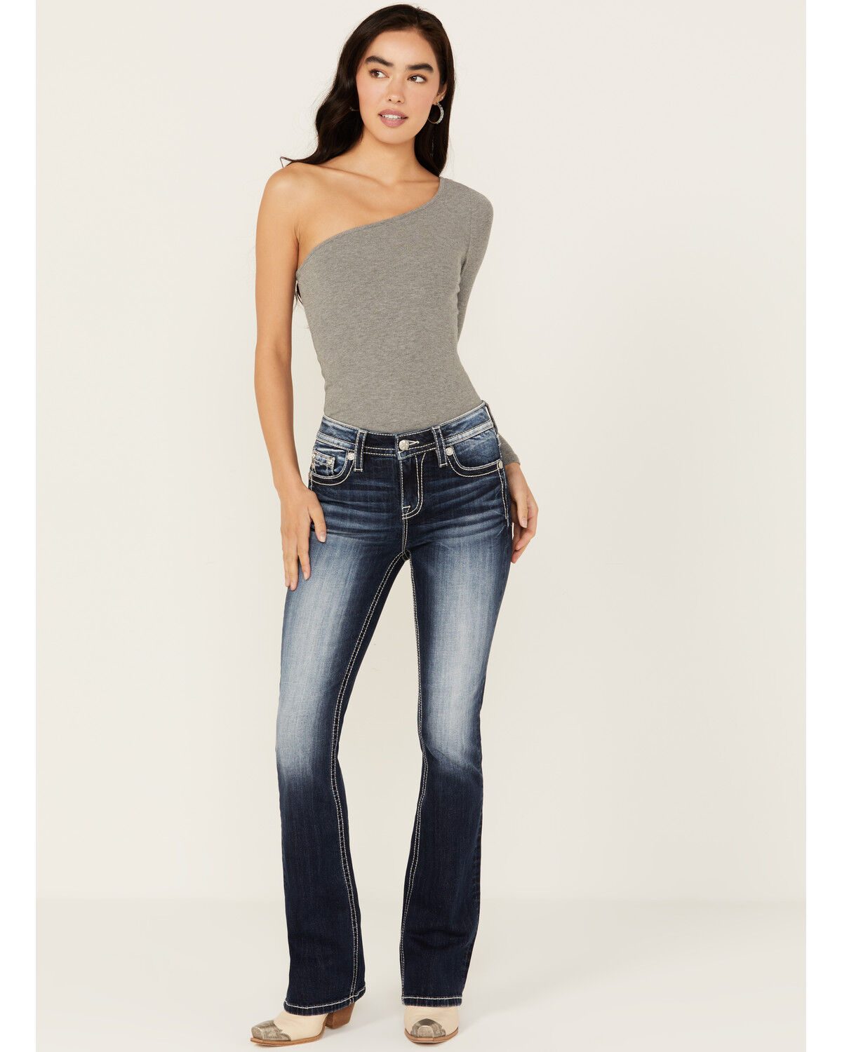 Image #3 - Miss Me Women's Dark Wash Mid Rise Bootcut Stretch Denim Jeans, , hi-res