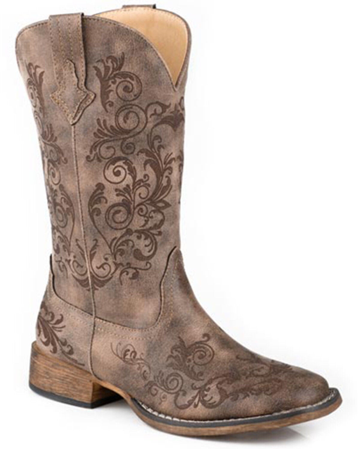 Roper Women's Bailey Laser Western Boots - Square Toe, Brown, hi-res
